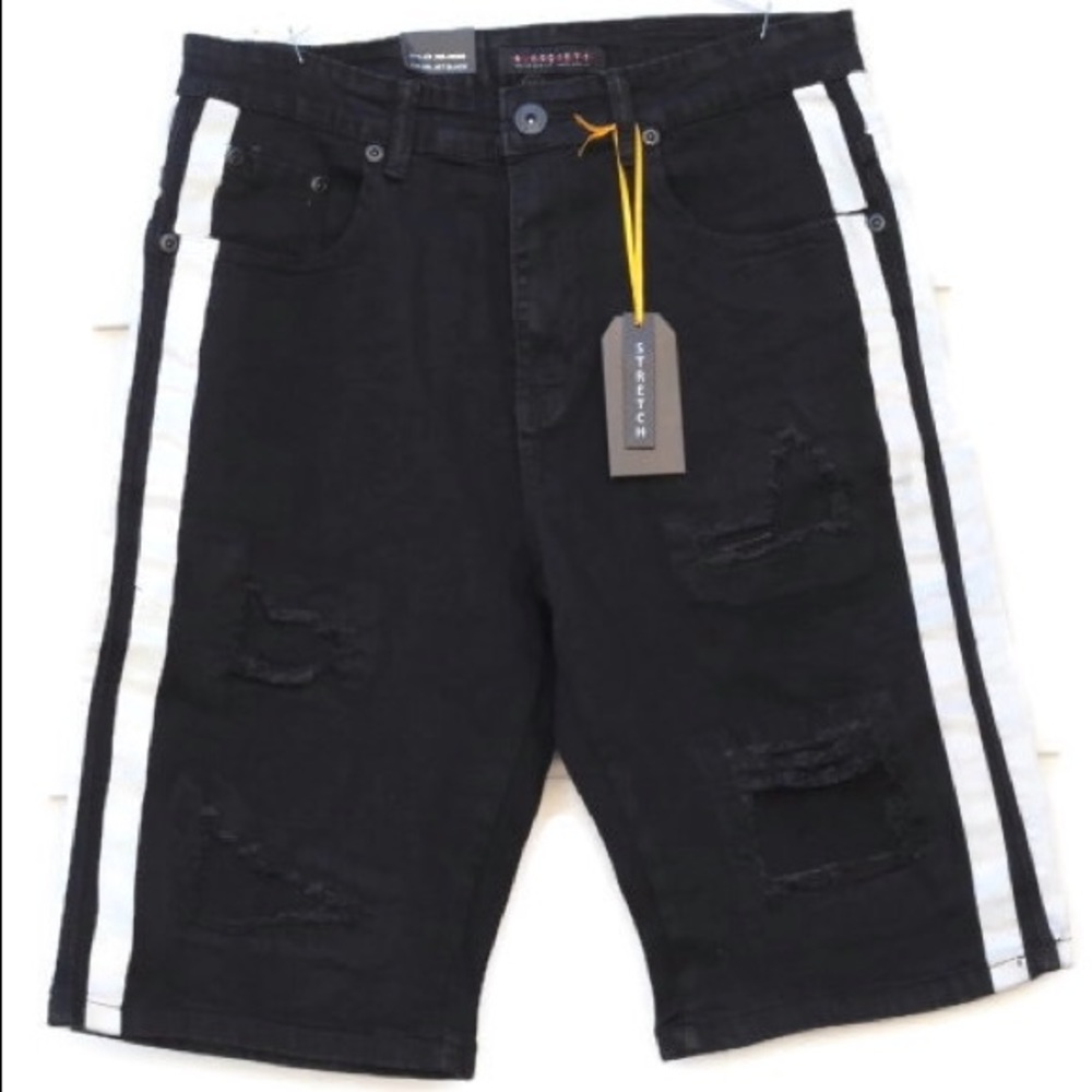 M Society Distressed Bermuda Shorts